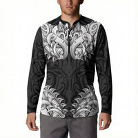 New Zealand Ta Moko Button Sweatshirt Aotearoa Maori Chest Tattoo Black LT14 - Polynesian Pride