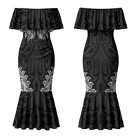 New Zealand Ta Moko Couples Matching Mermaid Dress and Hawaiian Shirt Aotearoa Maori Chest Tattoo Black LT14 - Polynesian Pride