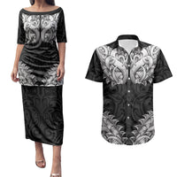New Zealand Ta Moko Couples Matching Puletasi and Hawaiian Shirt Aotearoa Maori Chest Tattoo Black LT14 Black - Polynesian Pride