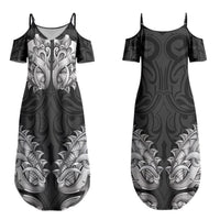 New Zealand Ta Moko Couples Matching Summer Maxi Dress and Hawaiian Shirt Aotearoa Maori Chest Tattoo Black LT14 - Polynesian Pride
