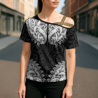 New Zealand Ta Moko Cross Shoulder Shirt Aotearoa Maori Chest Tattoo Black LT14 - Polynesian Pride