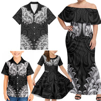 New Zealand Ta Moko Family Matching Off Shoulder Maxi Dress and Hawaiian Shirt Aotearoa Maori Chest Tattoo Black LT14 - Polynesian Pride
