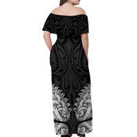 New Zealand Ta Moko Off Shoulder Maxi Dress Aotearoa Maori Chest Tattoo Black LT14 - Polynesian Pride