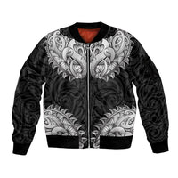 New Zealand Ta Moko Sleeve Zip Bomber Jacket Aotearoa Maori Chest Tattoo Black LT14 Unisex Black - Polynesian Pride