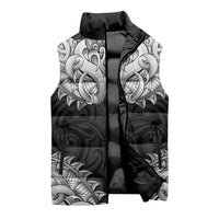 New Zealand Ta Moko Sleeveless Puffer Jacket Aotearoa Maori Chest Tattoo Black LT14 - Polynesian Pride