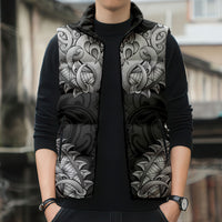 New Zealand Ta Moko Sleeveless Puffer Jacket Aotearoa Maori Chest Tattoo Black LT14 - Polynesian Pride