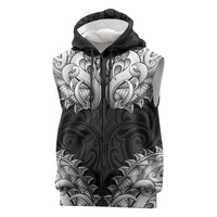 New Zealand Ta Moko Sleeveless Zip Hoodie Aotearoa Maori Chest Tattoo Black LT14 Black - Polynesian Pride
