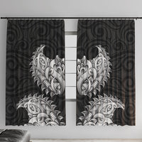New Zealand Ta Moko Window Curtain Aotearoa Maori Chest Tattoo Black LT14 With Hooks Black - Polynesian Pride