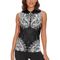 New Zealand Ta Moko Women Sleeveless Polo Shirt Aotearoa Maori Chest Tattoo Black LT14 - Polynesian Pride
