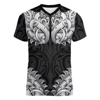 New Zealand Ta Moko Women V-Neck T-Shirt Aotearoa Maori Chest Tattoo Black LT14 Female Black - Polynesian Pride
