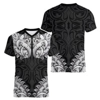New Zealand Ta Moko Women V-Neck T-Shirt Aotearoa Maori Chest Tattoo Black LT14 - Polynesian Pride