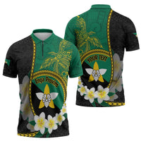 Personalised PNG Enga Provins Zipper Polo Shirt Papua New Guinea Plumeria Melanesian Pattern - Polynesian Pride