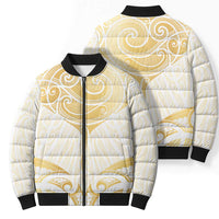 Gold White New Zealand Manta Ray Bomber Puffer Jacket Aotearoa Maori Haehae - Polynesian Pride