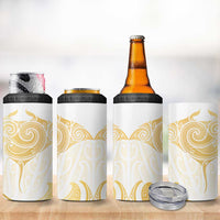 Gold White New Zealand Manta Ray 4 in 1 Can Cooler Tumbler Aotearoa Maori Haehae - Polynesian Pride