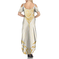 Gold White New Zealand Manta Ray Family Matching Summer Maxi Dress and Hawaiian Shirt Aotearoa Maori Haehae - Polynesian Pride