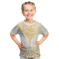Gold White New Zealand Manta Ray Kid T Shirt Aotearoa Maori Haehae - Polynesian Pride