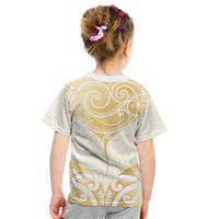 Gold White New Zealand Manta Ray Kid T Shirt Aotearoa Maori Haehae - Polynesian Pride