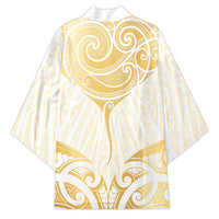Gold White New Zealand Manta Ray Kimono Aotearoa Maori Haehae - Polynesian Pride
