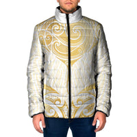 Gold White New Zealand Manta Ray Padded Jacket Aotearoa Maori Haehae - Polynesian Pride