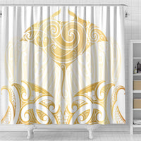 Gold White New Zealand Manta Ray Shower Curtain Aotearoa Maori Haehae - Polynesian Pride