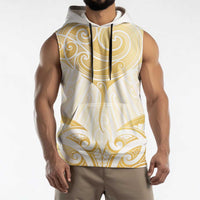 Gold White New Zealand Manta Ray Sleeveless Hoodie Aotearoa Maori Haehae - Polynesian Pride