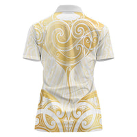 Gold White New Zealand Manta Ray Women Polo Shirt Aotearoa Maori Haehae - Polynesian Pride