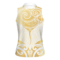 Gold White New Zealand Manta Ray Women Sleeveless Polo Shirt Aotearoa Maori Haehae - Polynesian Pride