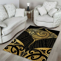 Gold Black New Zealand Manta Ray Area Rug Aotearoa Maori Haehae - Polynesian Pride