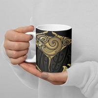 Gold Black New Zealand Manta Ray Ceramic Mug Aotearoa Maori Haehae - Polynesian Pride