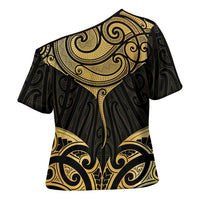 Gold Black New Zealand Manta Ray Cross Shoulder Shirt Aotearoa Maori Haehae - Polynesian Pride