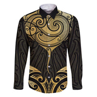 Gold Black New Zealand Manta Ray Family Matching Puletasi and Hawaiian Shirt Aotearoa Maori Haehae - Polynesian Pride