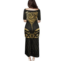 Gold Black New Zealand Manta Ray Family Matching Puletasi and Hawaiian Shirt Aotearoa Maori Haehae - Polynesian Pride