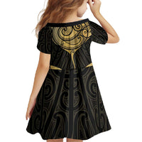 Gold Black New Zealand Manta Ray Family Matching Short Sleeve Bodycon Dress and Hawaiian Shirt Aotearoa Maori Haehae LT14 - Polynesian Pride