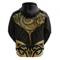 Gold Black New Zealand Manta Ray Hoodie Aotearoa Maori Haehae - Polynesian Pride
