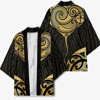 Gold Black New Zealand Manta Ray Kimono Aotearoa Maori Haehae - Polynesian Pride