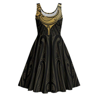 Gold Black New Zealand Manta Ray Midi Dress Aotearoa Maori Haehae - Polynesian Pride