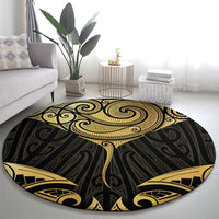 Gold Black New Zealand Manta Ray Round Carpet Aotearoa Maori Haehae - Polynesian Pride