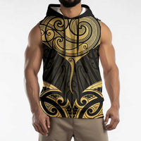 Gold Black New Zealand Manta Ray Sleeveless Hoodie Aotearoa Maori Haehae - Polynesian Pride