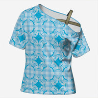Polu Hawaii Iwa Bird Palaka Motifs Cross Shoulder Shirt LT14 Female Blue - Polynesian Pride
