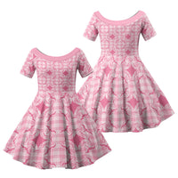 Alaka Hawaii Iwa Bird Palaka Motifs Family Matching Puletasi and Hawaiian Shirt LT14 Daughter's Dress Pink - Polynesian Pride