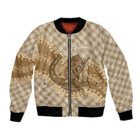 Makue Hawaii Cowboy Palaka Motifs Personalised Bomber Jacket Paniolo Festival Puakenikeni Lei LT14 Unisex Brown - Polynesian Pride