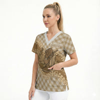 Makue Hawaii Cowboy Palaka Motifs Personalised Scrub Top Paniolo Festival Puakenikeni Lei LT14 - Polynesian Pride