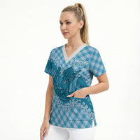 Polu Hawaii Cowboy Palaka Motifs Personalised Scrub Top Paniolo Festival Puakenikeni Lei LT14 - Polynesian Pride