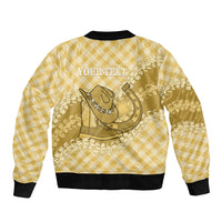 Melemele Hawaii Cowboy Palaka Motifs Personalised Bomber Jacket Paniolo Festival Puakenikeni Lei LT14 - Polynesian Pride