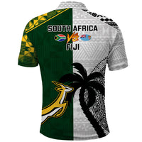 South Africa And Fiji Rugby Polo Shirt 2023 World Cup Fijian Tapa With Kente Pattern LT14 - Polynesian Pride