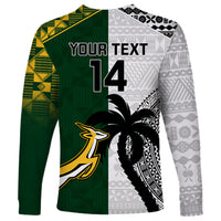 Custom South Africa And Fiji Rugby Long Sleeve Shirt 2023 World Cup Fijian Tapa With Kente Pattern LT14 - Polynesian Pride
