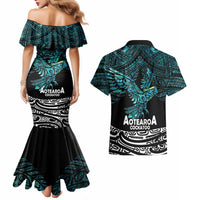 New Zealand Sulphur-crested Cockatoo Couples Matching Mermaid Dress and Hawaiian Shirt Aotearoa Maori Mix Paua Shell LT14 - Polynesian Pride