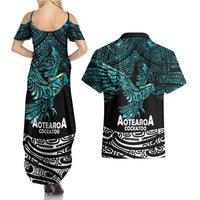 New Zealand Sulphur-crested Cockatoo Couples Matching Summer Maxi Dress and Hawaiian Shirt Aotearoa Maori Mix Paua Shell LT14 - Polynesian Pride