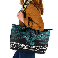 New Zealand Sulphur-crested Cockatoo Leather Tote Bag Aotearoa Maori Mix Paua Shell LT14 Turquoise - Polynesian Pride