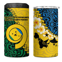 Malampa Province 4 in 1 Can Cooler Tumbler Vanuatu Pattern Map With Plumeria Flag Color